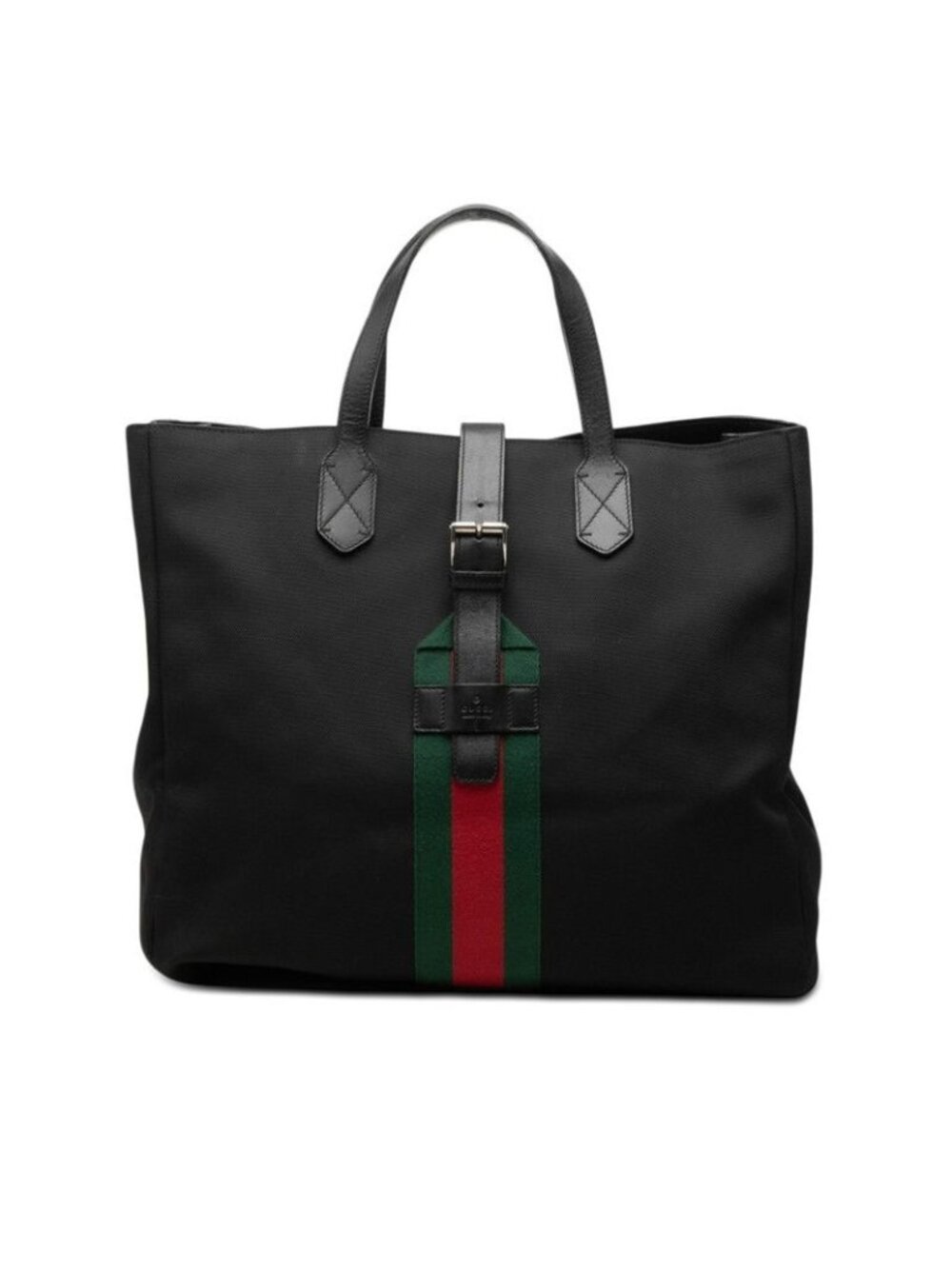 Gucci Sherry Line Tote Bag Black Canvas Leather